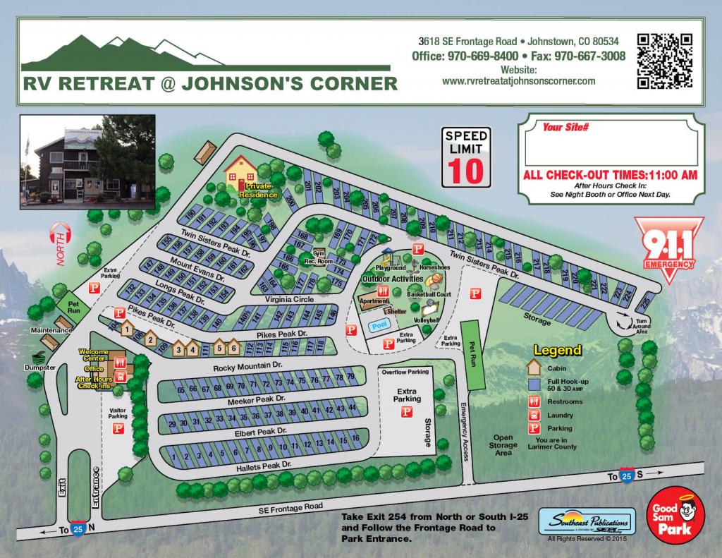 Park Layout Map for RV Retreat at Johnson's Corner, Loveland, Colorado, I-25 and Exit 254, Johnstown Coloardo - park layout map